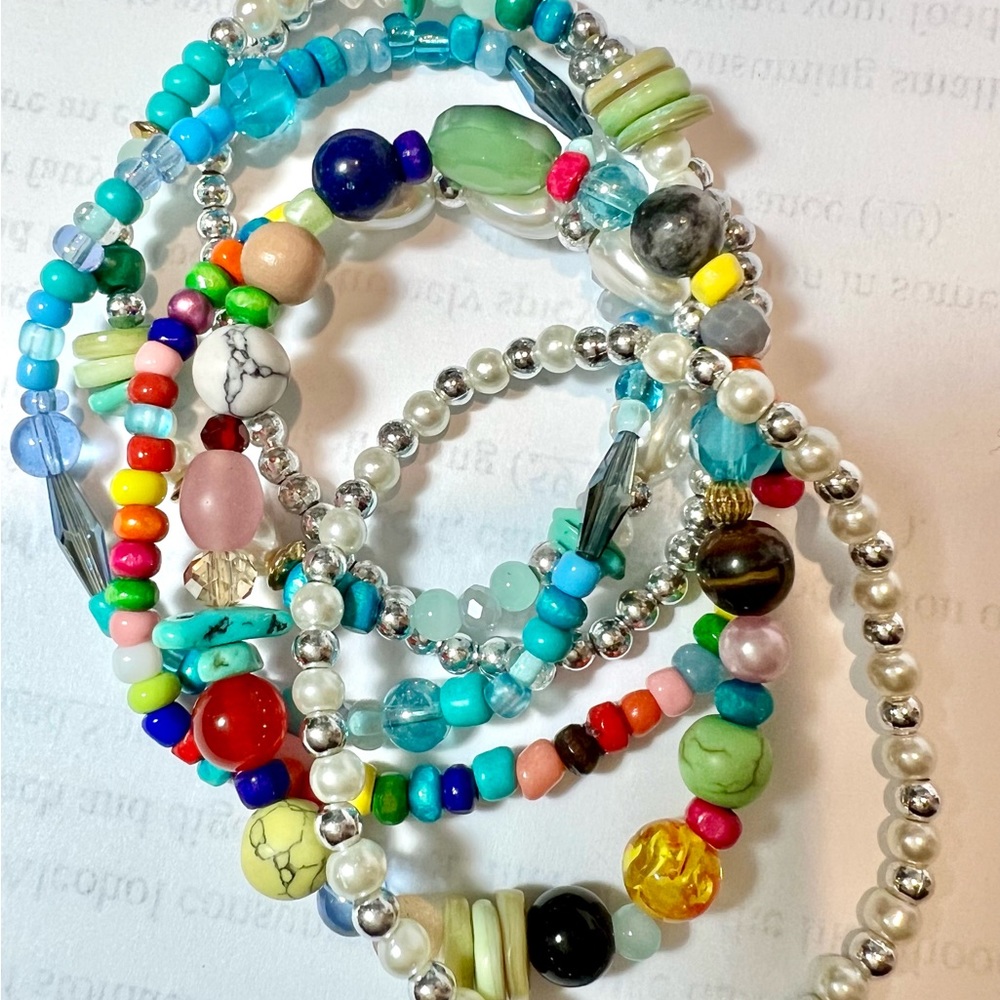 Stack of 6 beaded bracelets